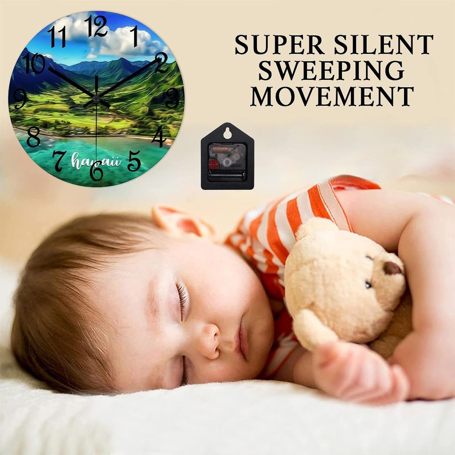 Hawaii Decorative Wood Clock Hawaii City Coastal Landscape Clocks for Wall Battery Operated Silent Clocks for Bathroom Bedroom 12x12in New Home Housewarming Gift, Style, s4377p88hvl6
