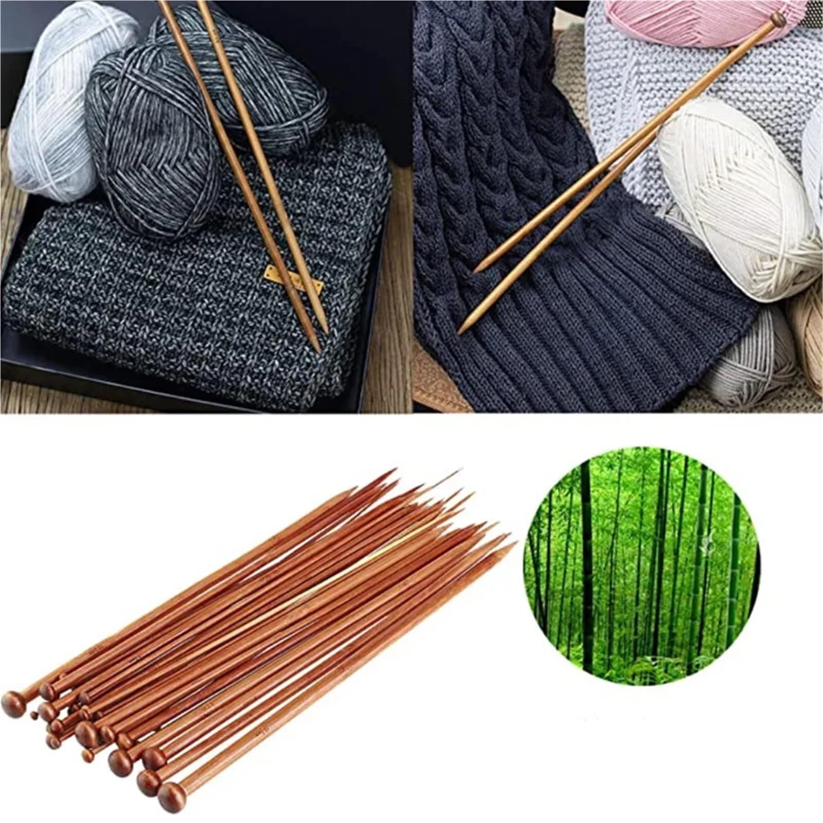Stricknadeln aus Bambus 2set*36pcs Bambus Stricknadeln for Anfänger & Profi Pullover Häkelset 18 Größen(36CM)