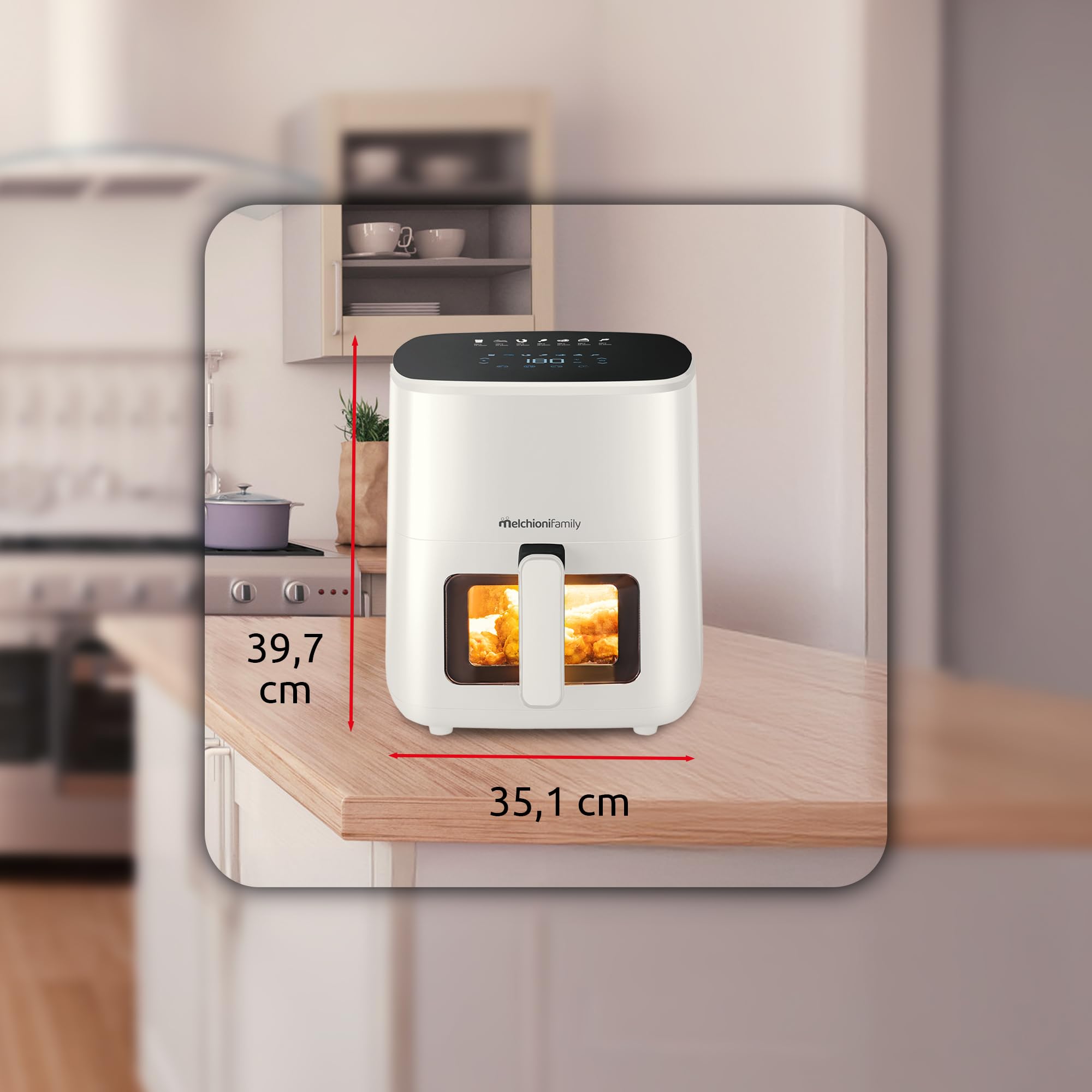 Melchioni Family | MARIANNA NEW Friggitrice ad Aria 5L Air Fryer Compatta con Contenitore Antiaderente, Display Touch, 7 Programmi, Timer 60 min, Temperatura 80°-200°C, 1500W (Ricondizionato)