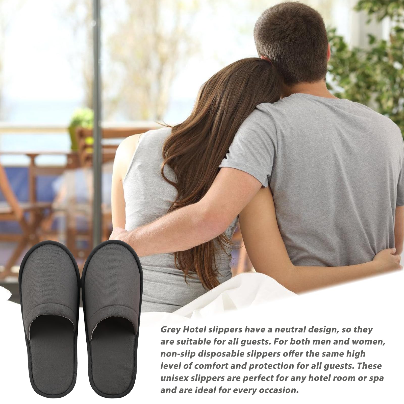 15 paia di pantofola antiscivolo per hotel, colore grigio: comode e traspiranti, set di pantofola unisex per ospiti, in spugna, 38/40 EU