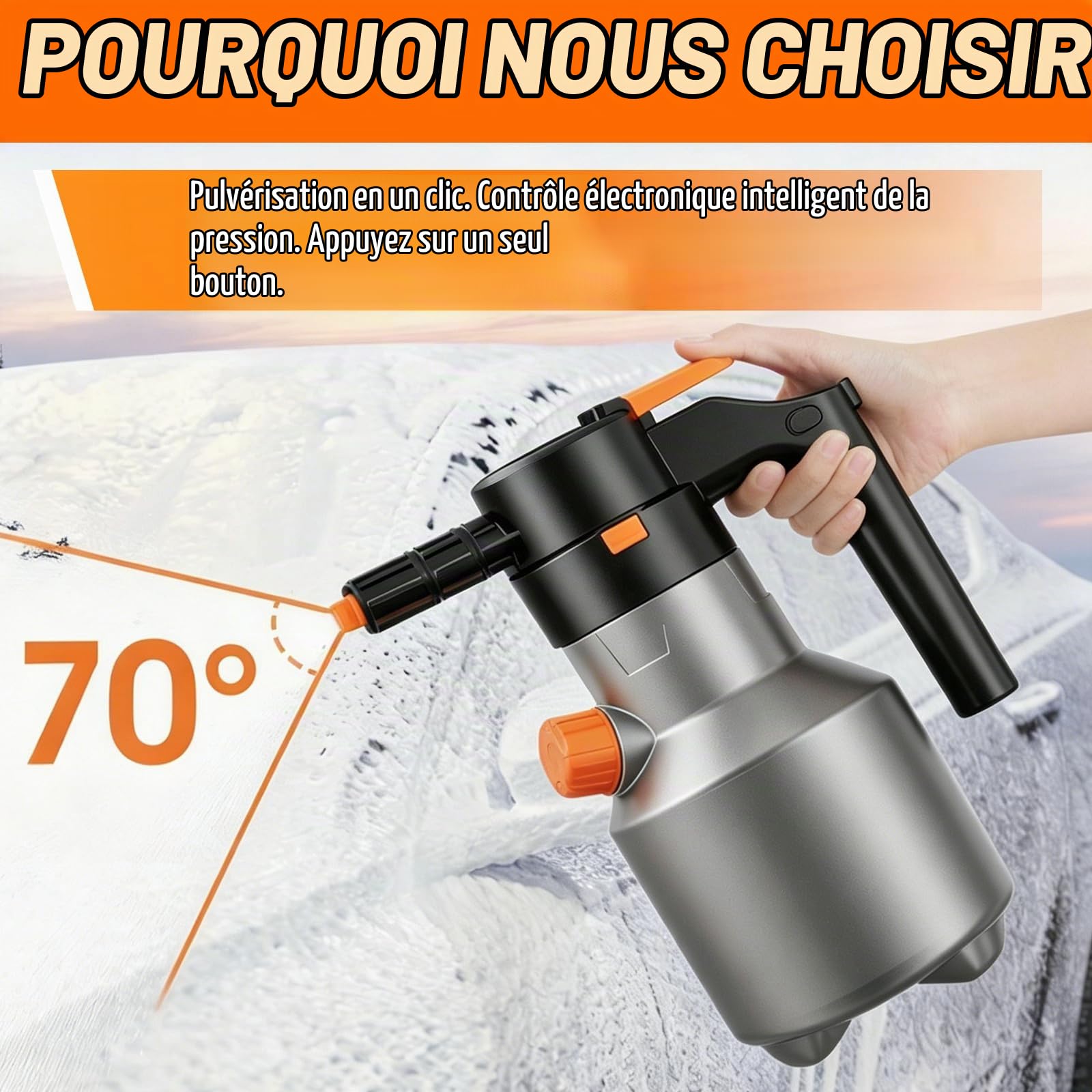Pulvérisateur de Mousse Électrique 2L, Flacon Pulvérisateur à Mousse Voiture sans Fil et Rechargeable, Portable Autolaveuse à Mousses Jet Grand Angle 75° pour Nettoyage de la Auto Moto et Jardin