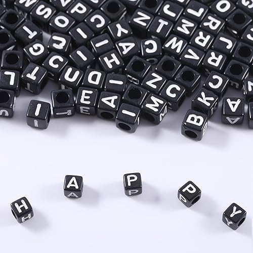Miniatura 3 de 1000 cuentas de letras de cubo acrílico negro de 0.236 x 0.236 in blanco del alfabeto A-Z cuentas para hacer pulseras, collares, joyas