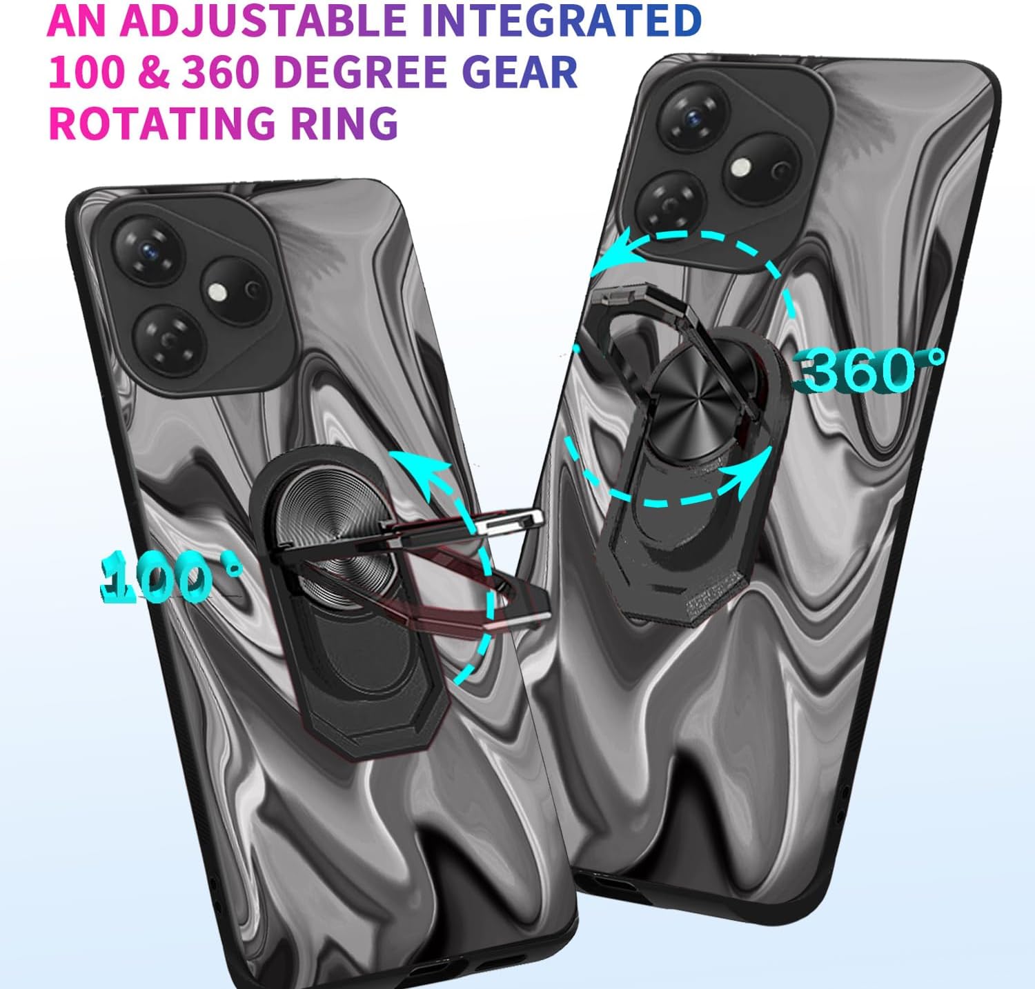 TPU Case for Foxx Miro A1 6.0", Miro A1 Phone Cover With Sturdy 360° Ring Stand Grip Finger Holder Built-in Kickstand | Magnetic Car Mount | Black Curved Grey Wavy lines Painted Design For Men