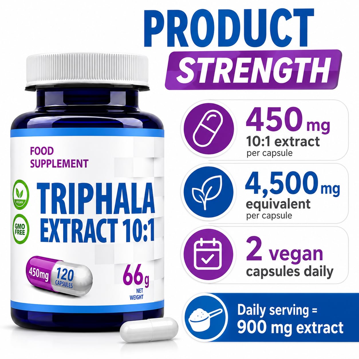 Hepatica Estratto di Triphala | 4.500 mg Equivalente | Estratto 10:1 da 450 mg | Amalaki, Haritaki e Bibhitaki | 120 Capsule Vegane | GMP & Testato da Laboratorio Indipendente