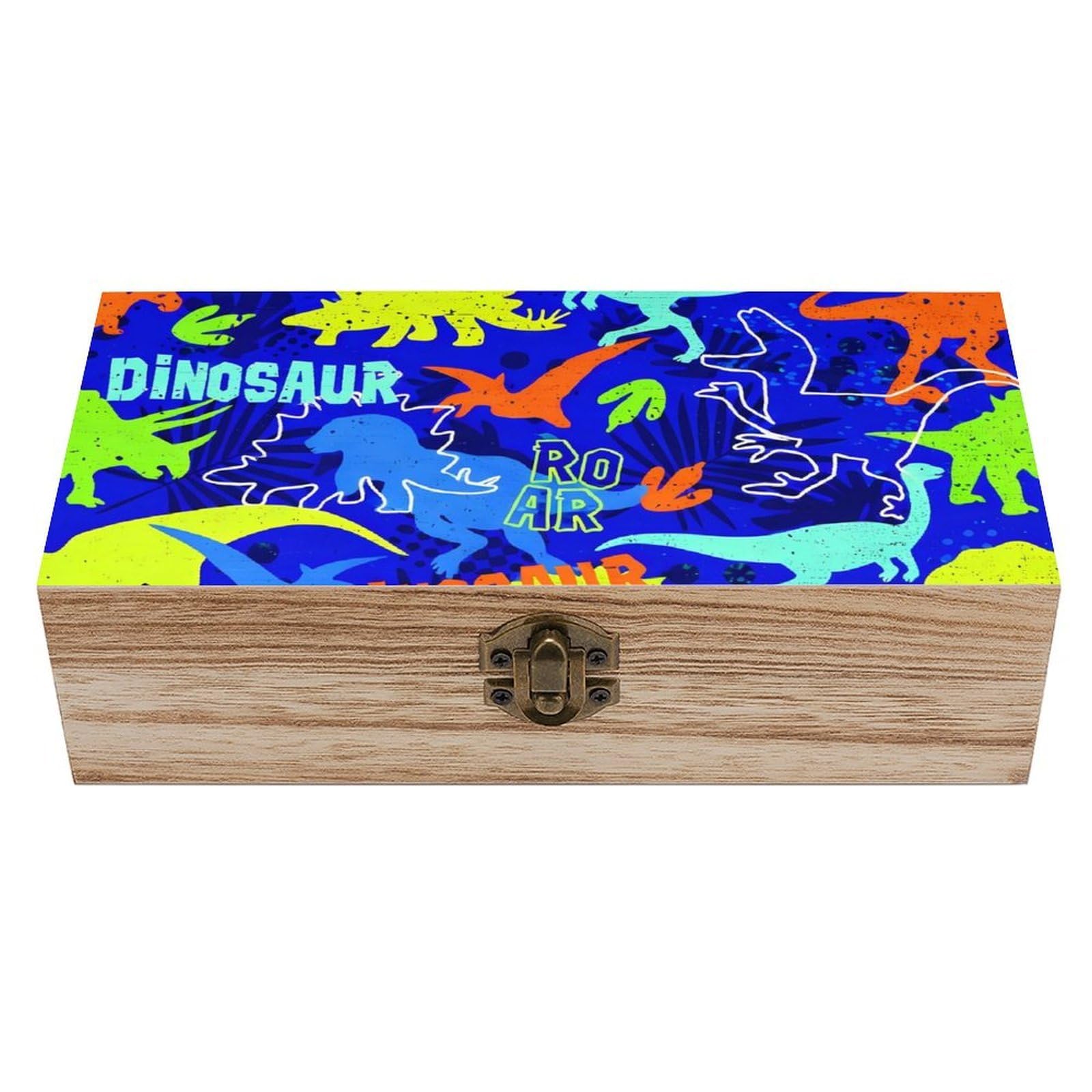 HLBSDM Colorful Dinosaur Pattern Wooden Storage Box