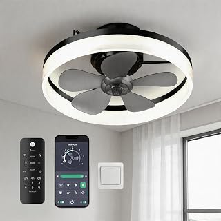 Ceiling Fans with Lights and Remote, 19.7" Dimmable LED, Black