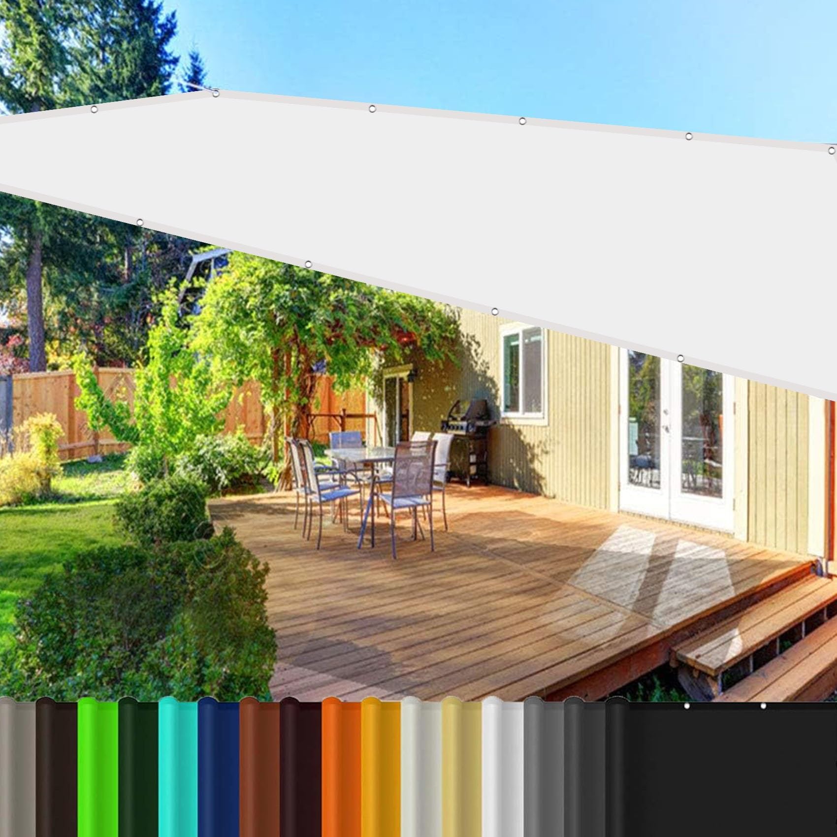 Voile d'ombrage imperméable et anti-UV protégeant votre terrasse du soleil