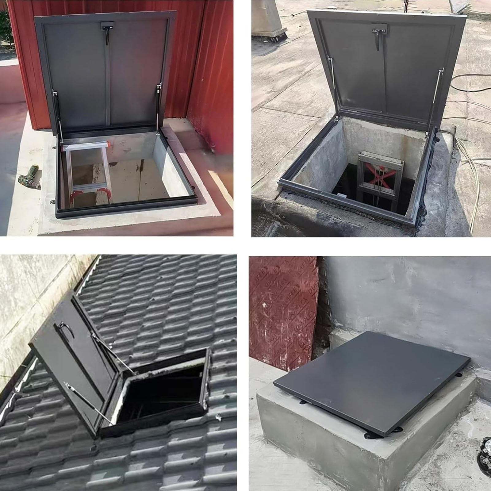 Claraboya Puerta Acceso Al Techo, Tapa Hidráulica Aluminio 90° para Espacio Bajo El Piso con Manija, Tapa Acceso Emergencia Hermética Ventilación Escape(85X85CM)