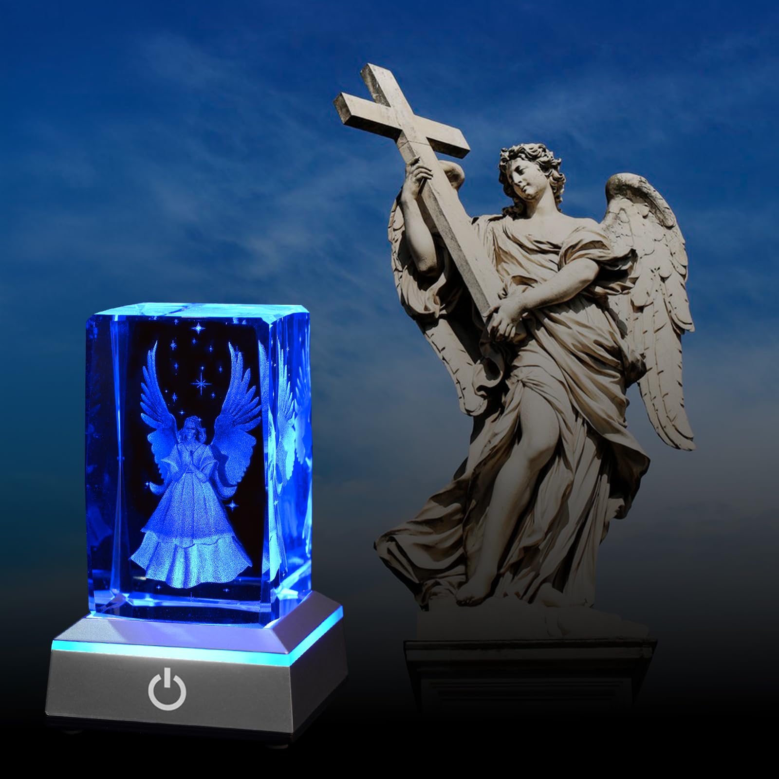 Eicxjui 3D Guardian Angel Crystal Night Light with Multicolor LED