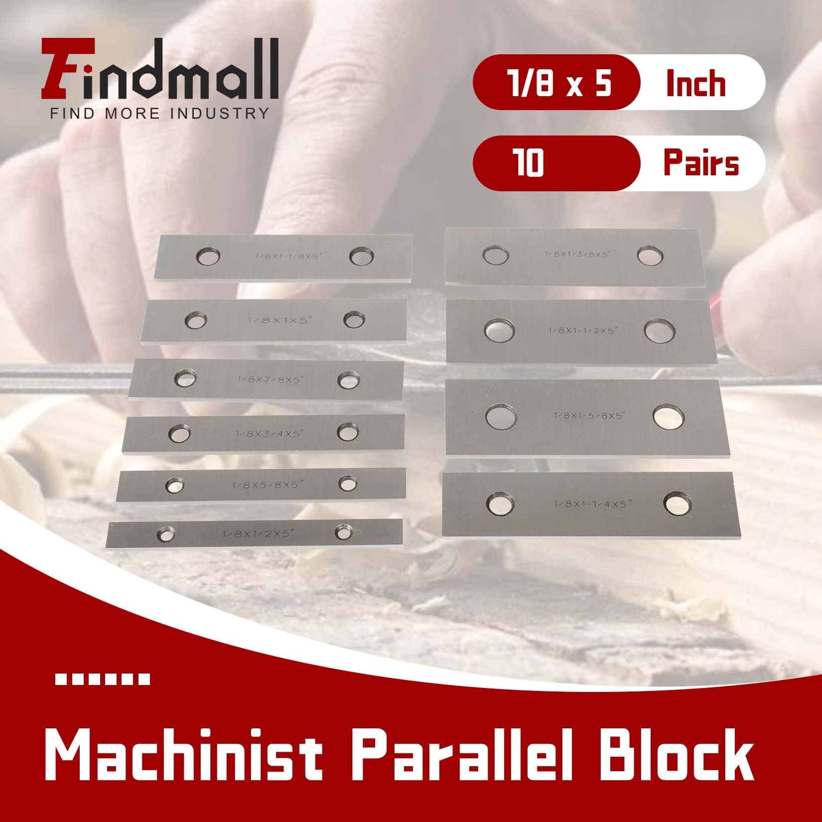 findmall Juego de 10 pares de herramientas de calibre endurecido 1/8 x 5
