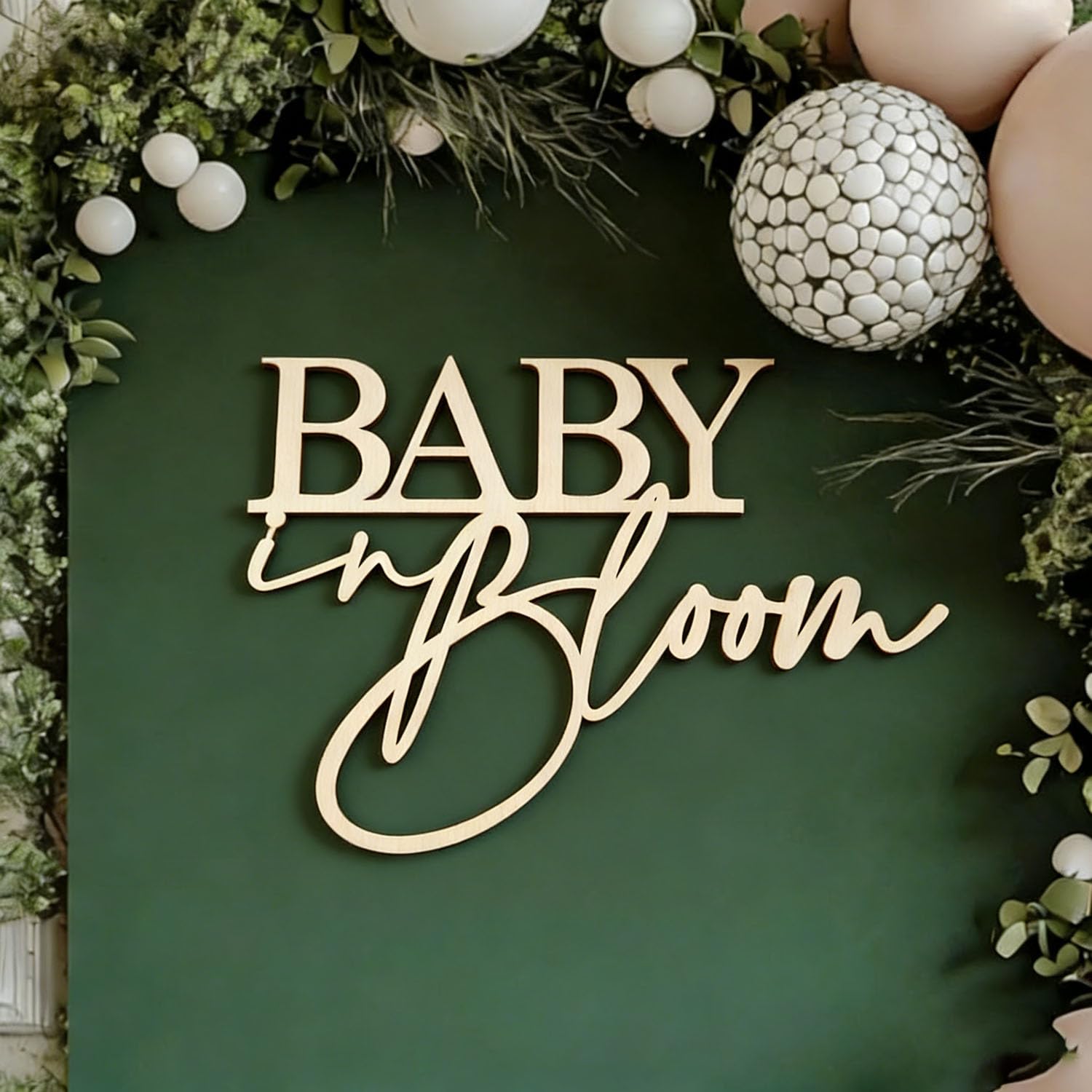 Wooden Baby in Bloom Sign for Backdrop,Floral Theme Welcome Babies Wall Sign for Baby Shower Birthday Party Balloon Arch Decoration