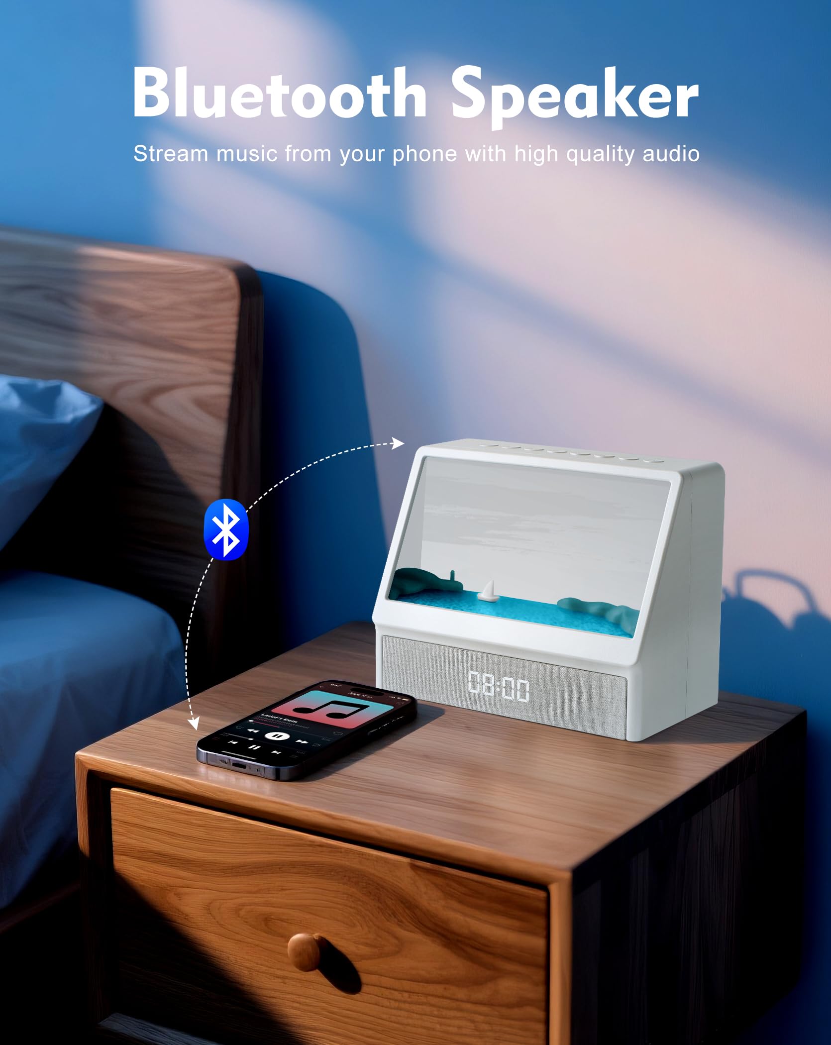 Sonnenaufgangswecker für Schwerschläfer, Sonnenlichtwecker mit 10 Szenensimulationen für den Schlaf, 12 Weißes Rauschen Soundmaschine mit Bluetooth-Lautsprecher