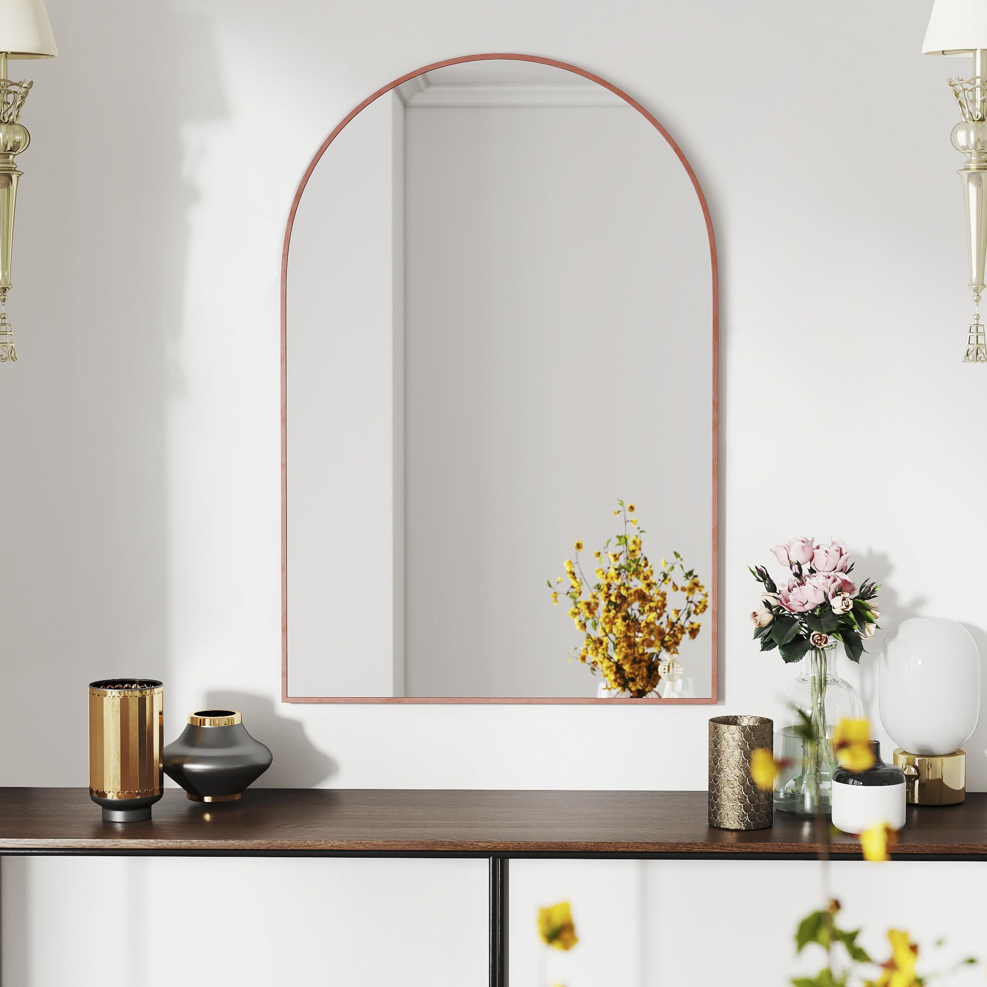 SCWF-GZ 24x36 Arch Mirror Square Wall Mounted Metal Frame Mirrors for Entryway Bedroom Bathroom Living Room 24 36 inch Rosegold