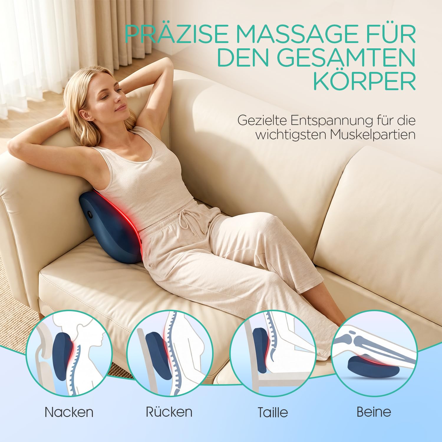 Kabelloses Shiatsu Massagekissen – Wiederaufladbarer Nacken für Schmerzlinderung und Entspannung, Tiefenmassage mit leiser Betriebsweise, Aufmerksames Geschenk YZ300 (Blau)