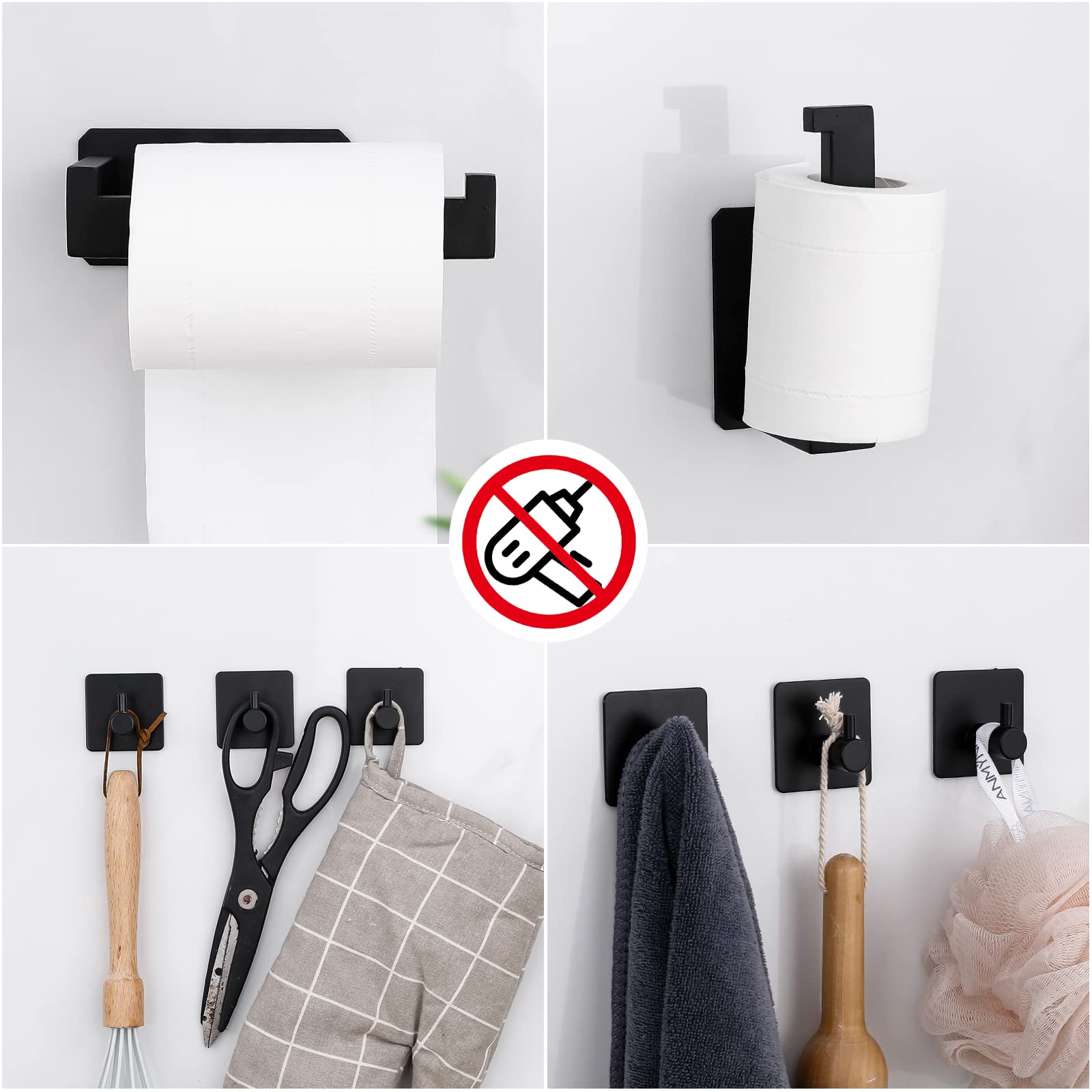 Samoprzylepny uchwyt na papier toaletowy, uchwyt na papier toaletowy z haczykami, akcesoria łazienkowe bez wiercenia ze stali nierdzewnej 304, uchwyt na papier toaletowy na ścianie, uchwyt na ręczniki