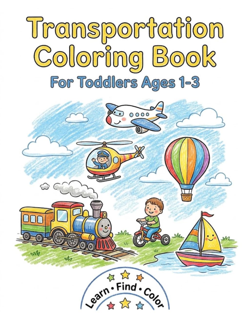 Transportation Coloring Book for Toddlers Ages 1-3: Learn Vehicle Names, Find Matching Pictures, and Enjoy Easy Coloring Fun with Bold Simple Designs
