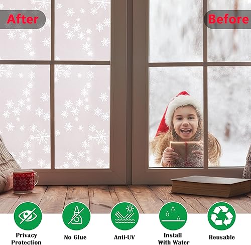 Miniatura 2 de Niviy Película de privacidad para ventana, decoración de Navidad, copos de nieve, calcomanías para ventanas, calcomanías no adhesivas, película de