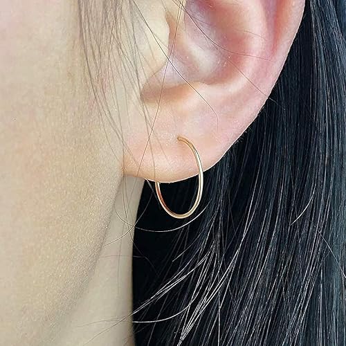 Miniatura 8 de 14K Gold Small Huggie Hoop Earrings for Women Girls, Handmade Tiny Thin Gold Hoops