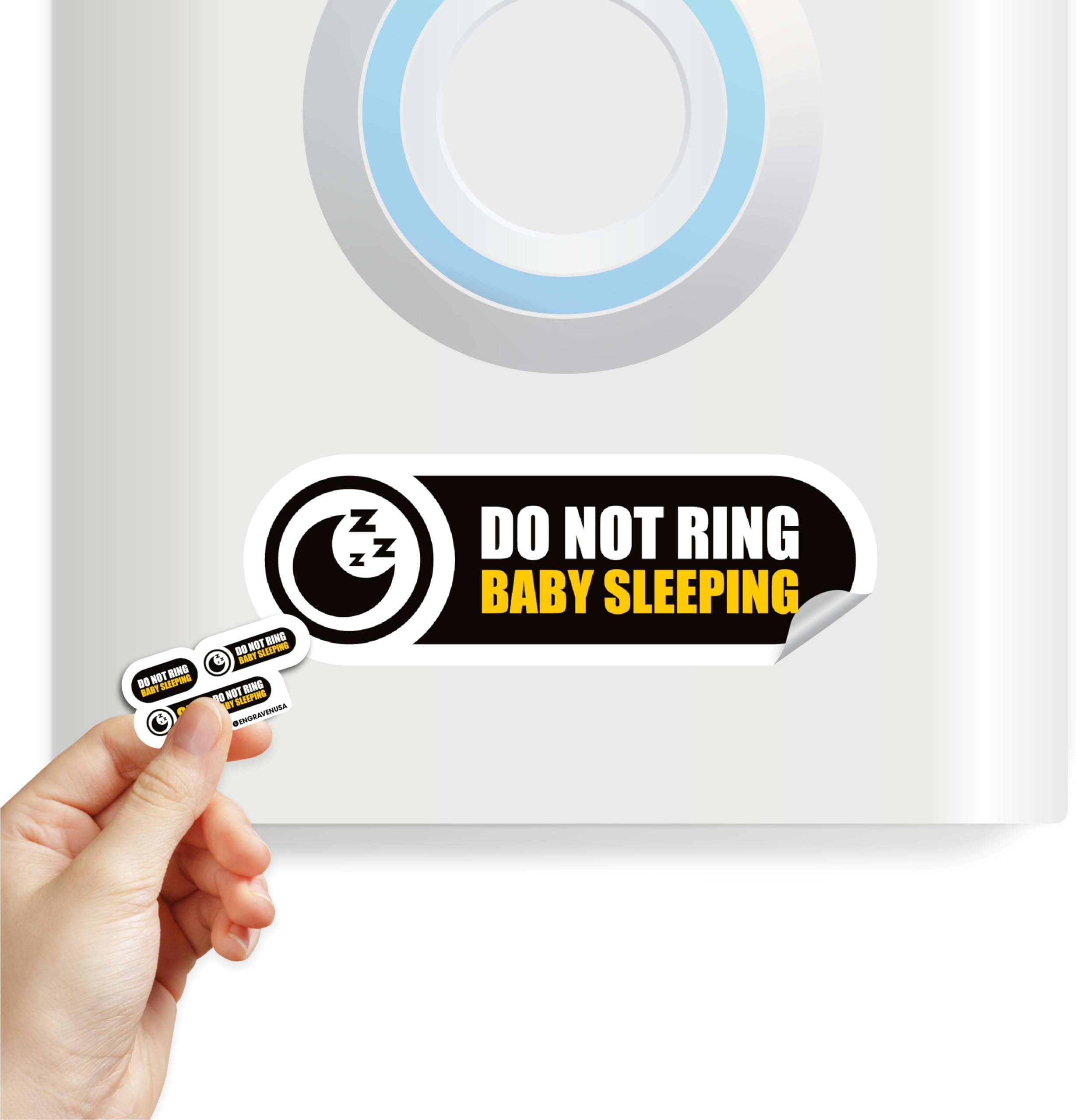 Tiny Do Not Ring Baby Sleeping Sticker | 3 Sizes Baby Sleeping Sticker | Do Not Ring Stickers for Doorbell | Tiny Size Perfect for Video Doorbell | Matte Black Waterproof Vinyl Sticker