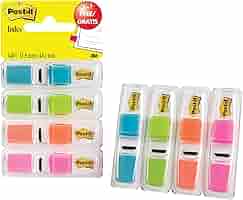 Post-it Segnapagina Medi - 10 Dispenser + 2 Omaggio, Colori Assortiti, 25.4x43.2mm, 50 Fogli Per Dispenser - Foto 3