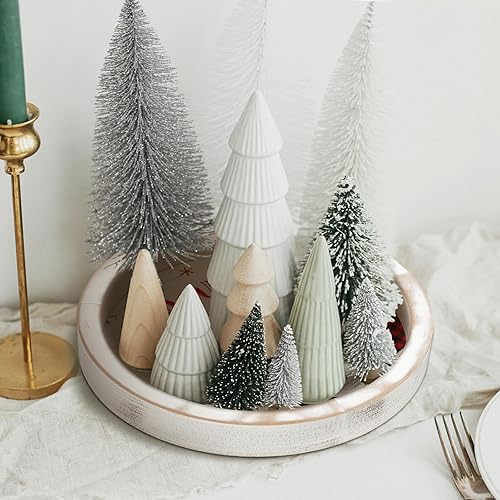 Miniatura 5 de Decoraciones navideñas para el hogar, bandeja redonda de Navidad, bandeja decorativa rústica, bandeja de madera de Navidad, platos para servir para