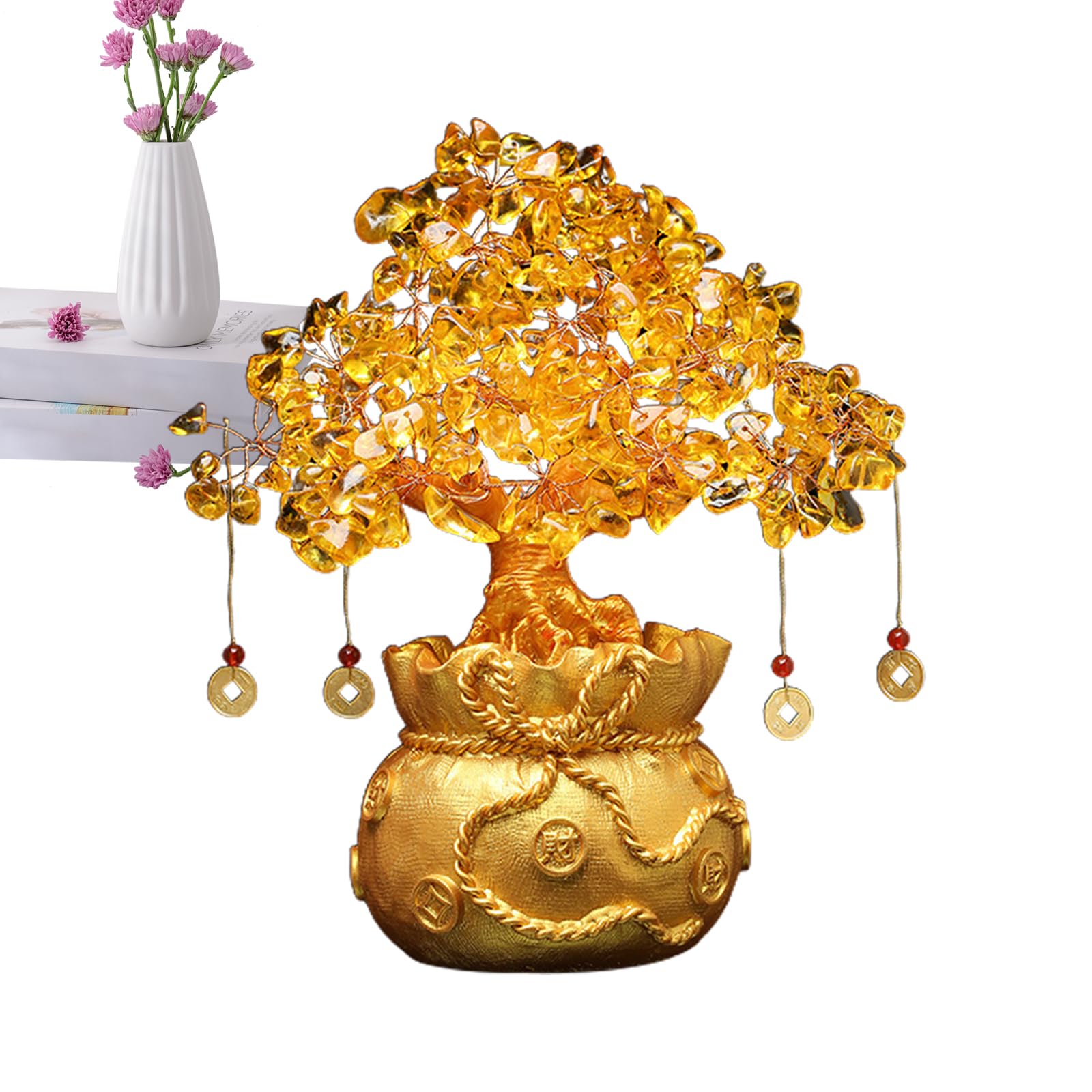 Arbre à monnaie en citrine jaune brillant et énergie positive