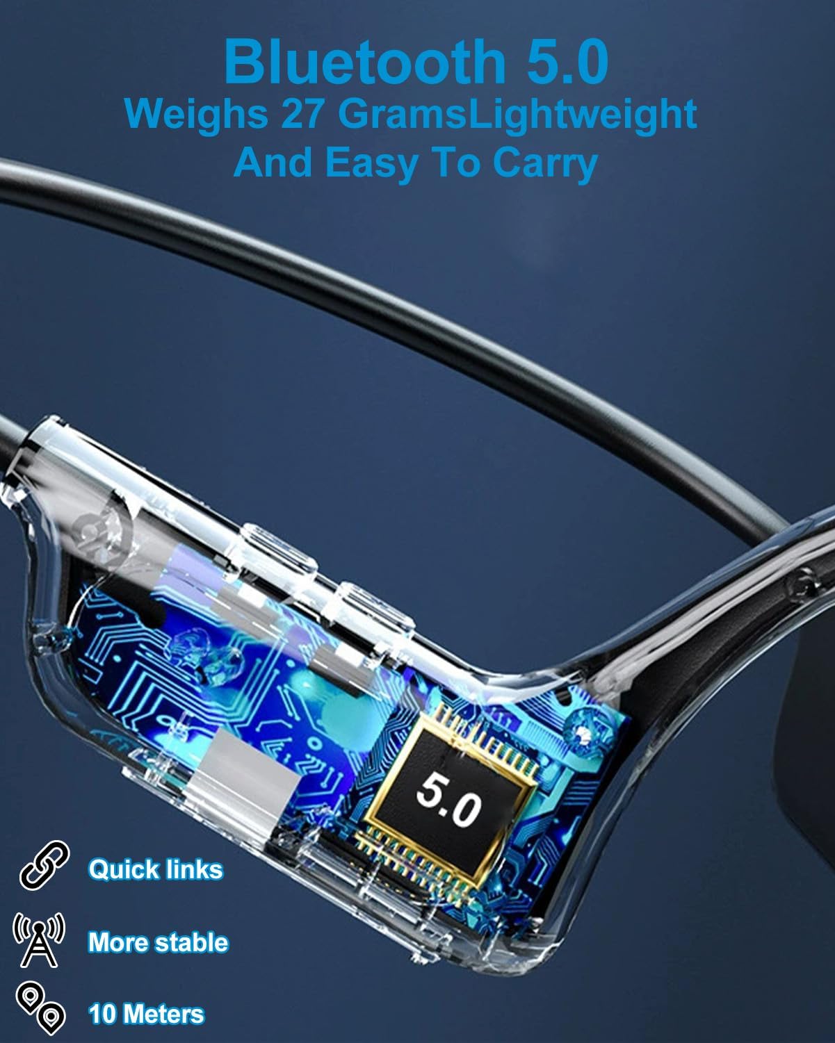 Casque à Conduction Osseuse Bluetooth 5.2 – Écouteurs Sport étanches IP65, Autonomie 12h, Léger, Pour Running, Vélo, En Extérieur