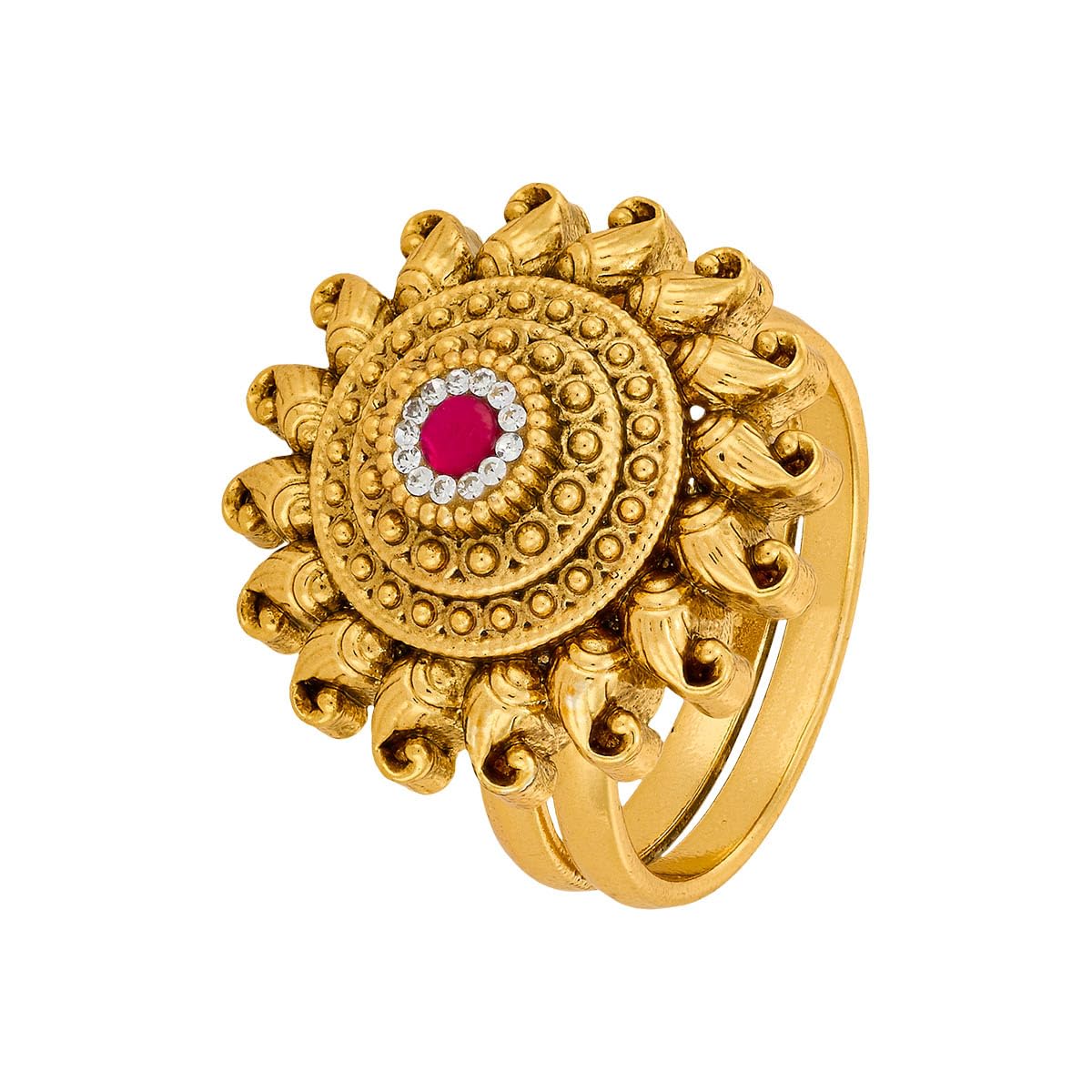 kushal's Fashion Jewellery Ruby Gold Plated Antique Adjustable Finger Ring for Women | Festive, Bridal & Occasion Wear - 467656-picture-17