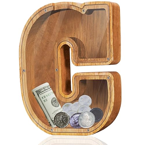Alcancía de madera grande personalizada con letras  Alcancía de letras para niños y niñas, regalo de cumpleaños (C)