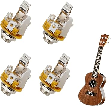 4 Pack 1/4 Inch Guitar Input Jack TS Mono Panel Mount Socket, 6.35mm Full-Contact Output Jack, Solder Type Female Jack for Electric Guitar, Bass Repair
