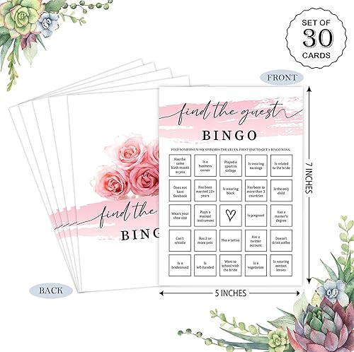 Miniatura 2 de Tuyashua Pink Swash Find The Guest - Juego de bingo para 30 invitados con tarjetas de juego, juego de despedida de soltera en acuarela rosa,