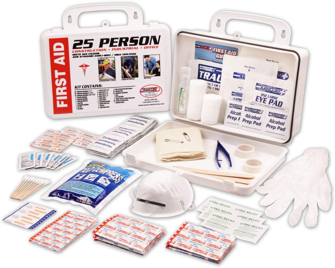 Rapid Care First Aid RC-25MAN-W 25 person 166 Piece ANSI/OSHA Compliant First Aid Kit in Wall Mountable Poly Case