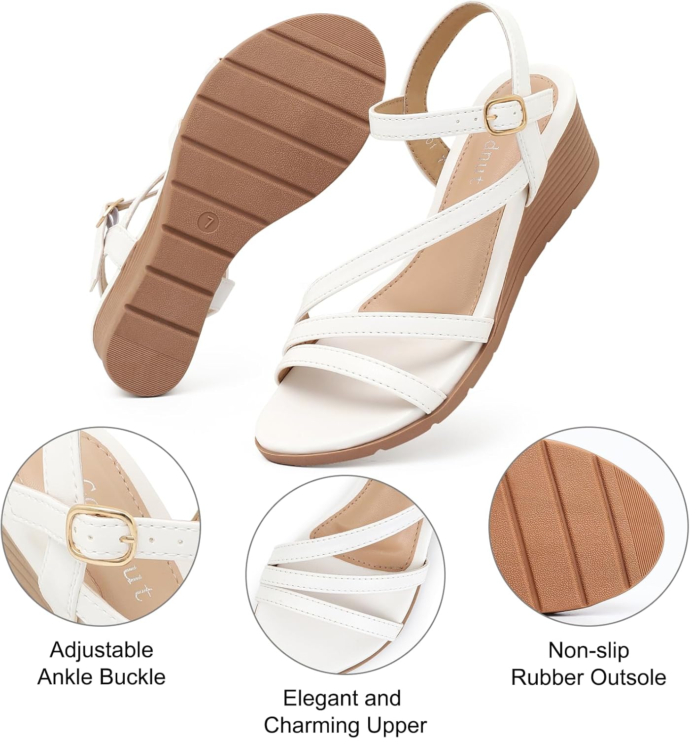 Wedge Sandals for Women Dressy, Comfortable Summer Low Wedges Womens Open Toe Strappy Sandal - Image 4