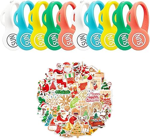 SUNFICON 10 clips magnéticos para cables, 50 unidades, calcomanías brillantes de Navidad, clips de cable multicolor, correas de silicona,