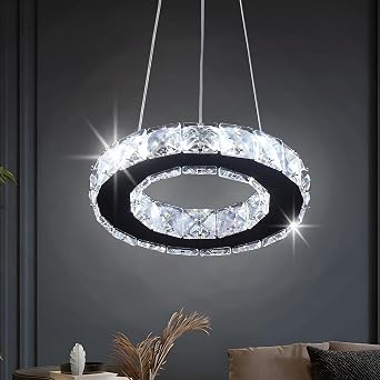 7.9" Round Crystal Mini Chandelier, LED Pendant Light, 14W 6500K Cool White