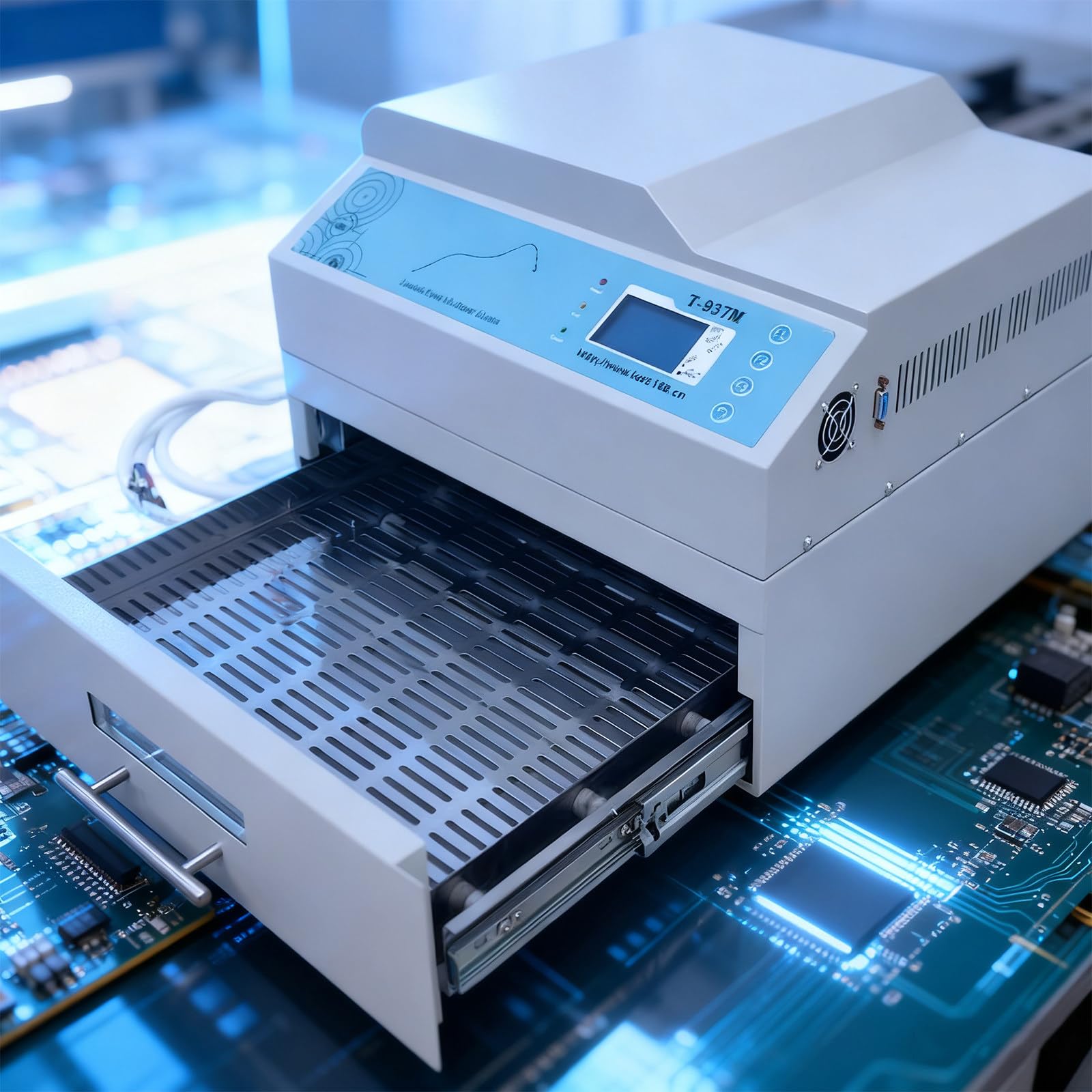 Micro-Computer Control Reflow Soldering Machine with 11.8×12.2in(12.4×14.8in) Soldering Area, Drawer Type Lead Infrared IC Heater Reflow Soldering Machine (T937m)