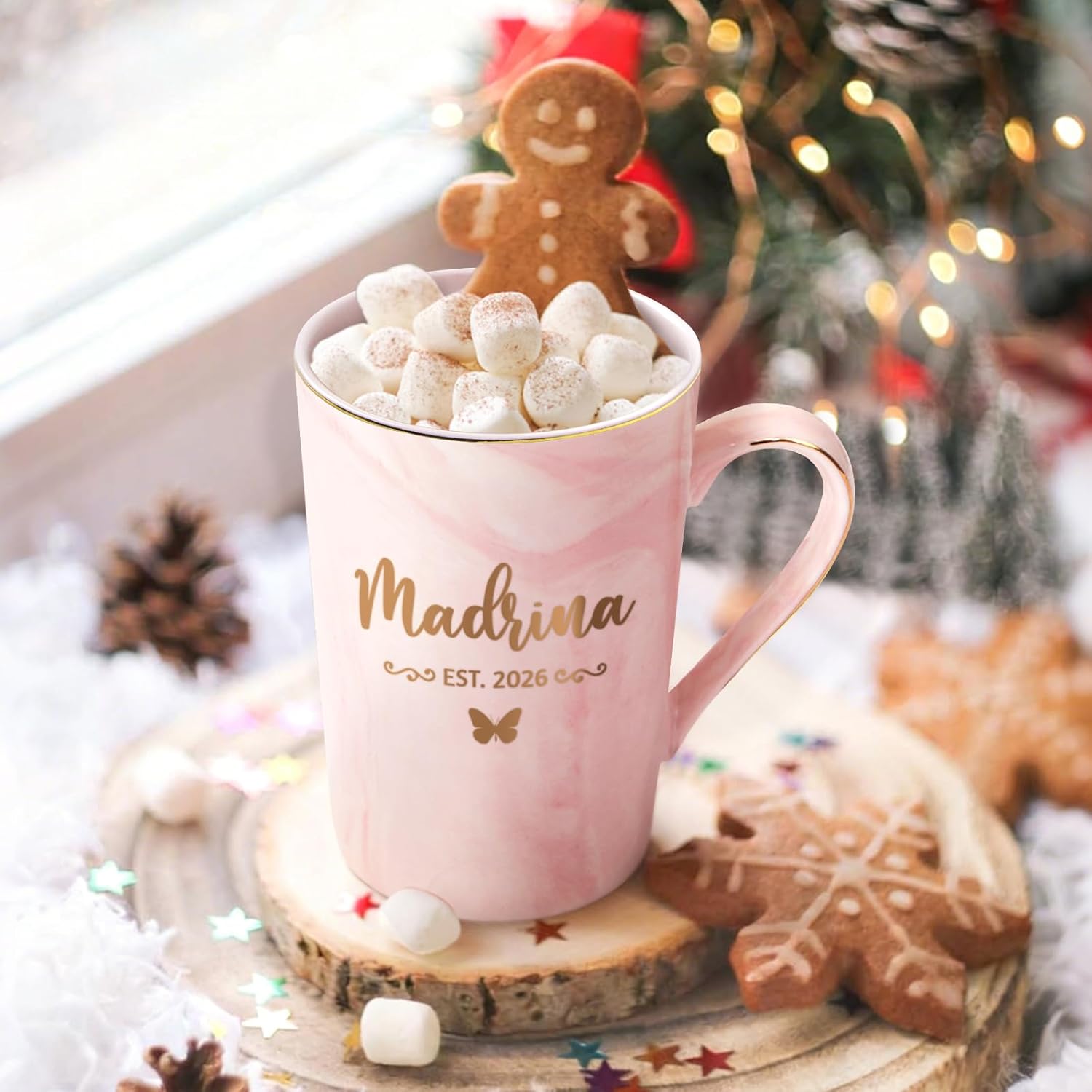 Maustic Godparents Proposal Gift, Padrinos Madrina Proposal Gift, Padrino Madrina Est 2026 Mugs Set, Will You Be My Godparents Gifts, Godmother Godfather Gifts for Baptism, 14 Oz Pink & Gray - Image 3