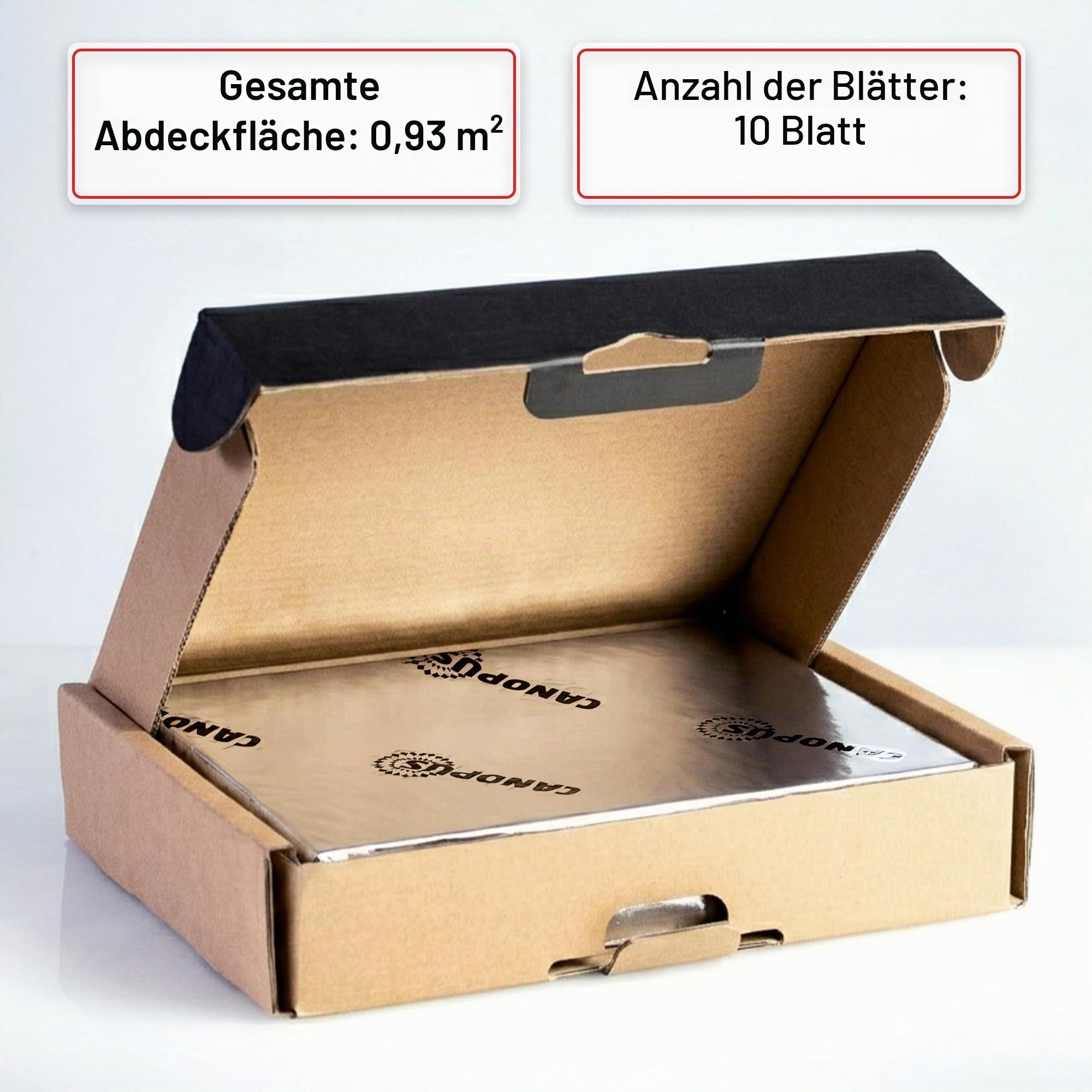 CANOPUS Professionelle Dämmmatte Auto 2mm 0,94m², 10 Blatt Schwerlast Selbstklebende Alubutyl Schalldämmung Auto, Vibrationsdämpfung für PC, Kfz, Fahrzeugboden, Seitenwände, Türen, Motordämmmatte