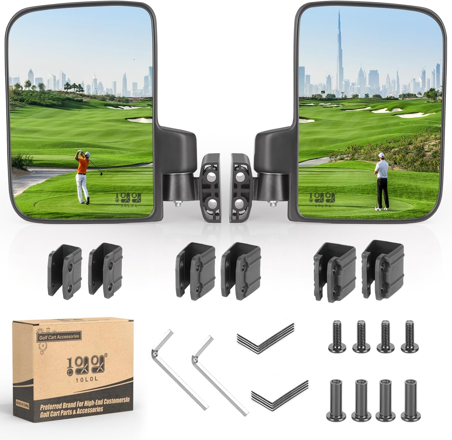 10L0L Golf Cart Mirror No Drilling Side Mirrors Universal for Yamaha, Club Car, EZGO, Folding Side Rear View Mirrors Adjustable 180 Degree HD Glass