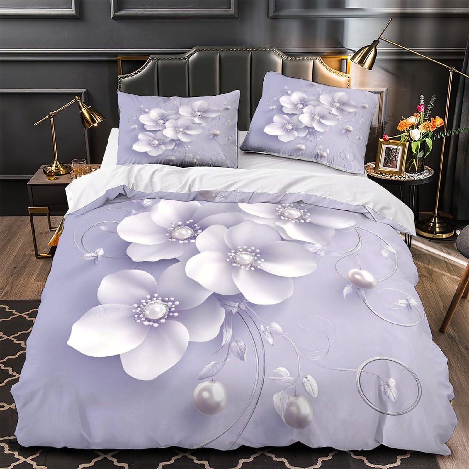 Parure de lit motif floral 3D housse de couette microfine hypoallergénique lit simple 140x200