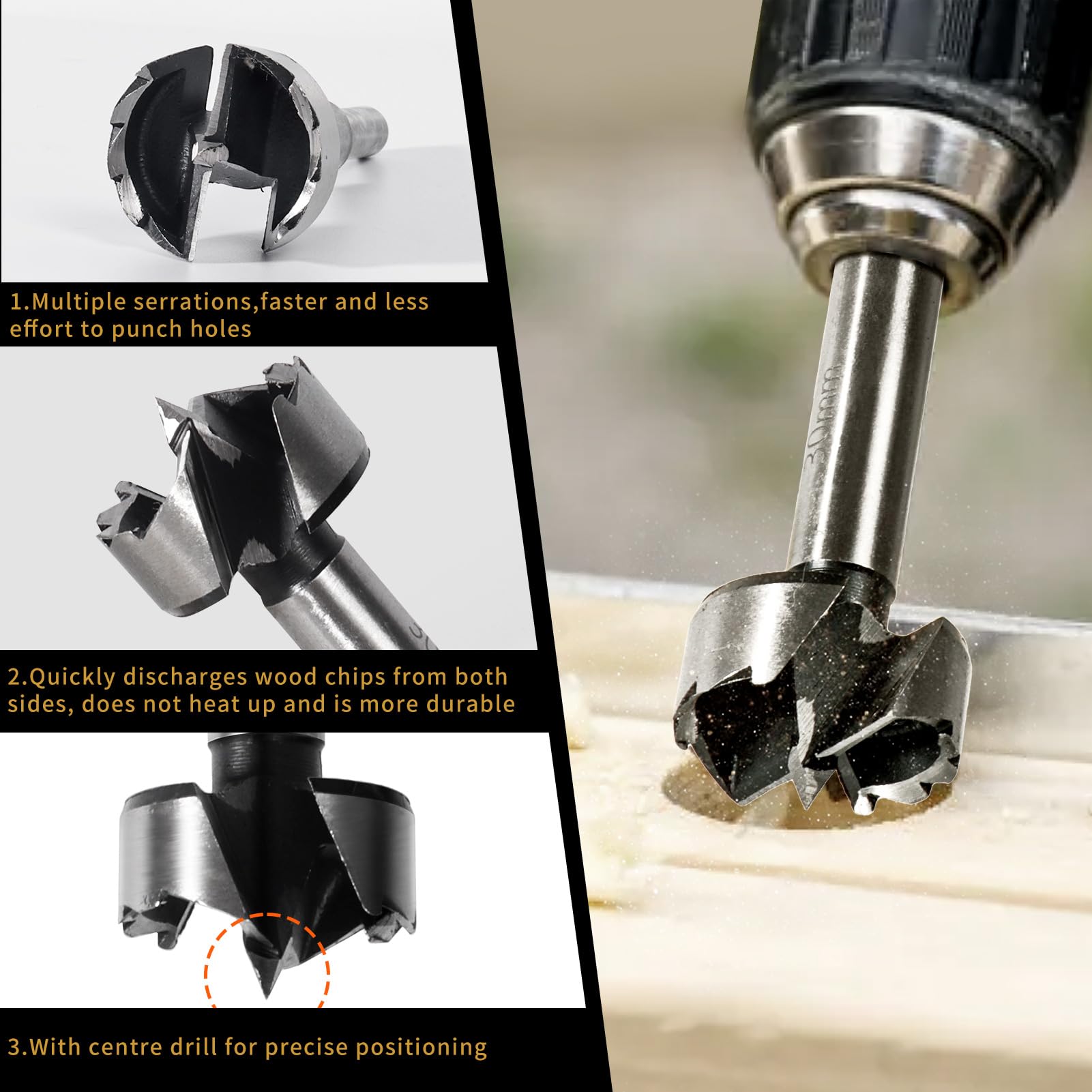 GPtzlei Forstner Bit Set 5pcs 15 20 25 30 35mm, HSS Drill Bits for Door Hinge Installation & Woodworking - Image 3