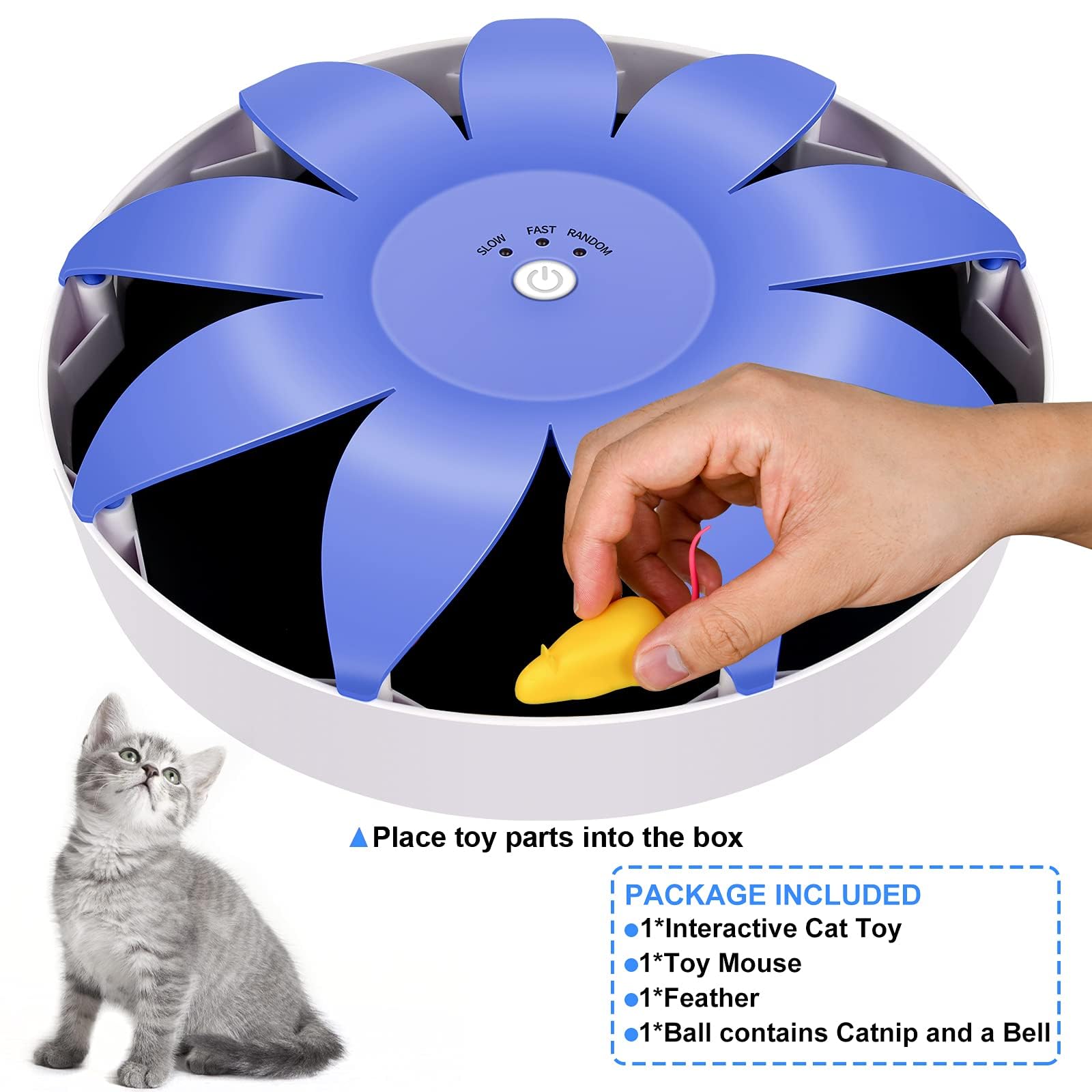 FluffyDream Giocattolo elettrico automatico per gatti, rotante, magnetico, interattivo, con mouse emulazionale, code soffici, giocattoli per gatti da interni, animali domestici, 24,5 x 24,5 x 6 cm