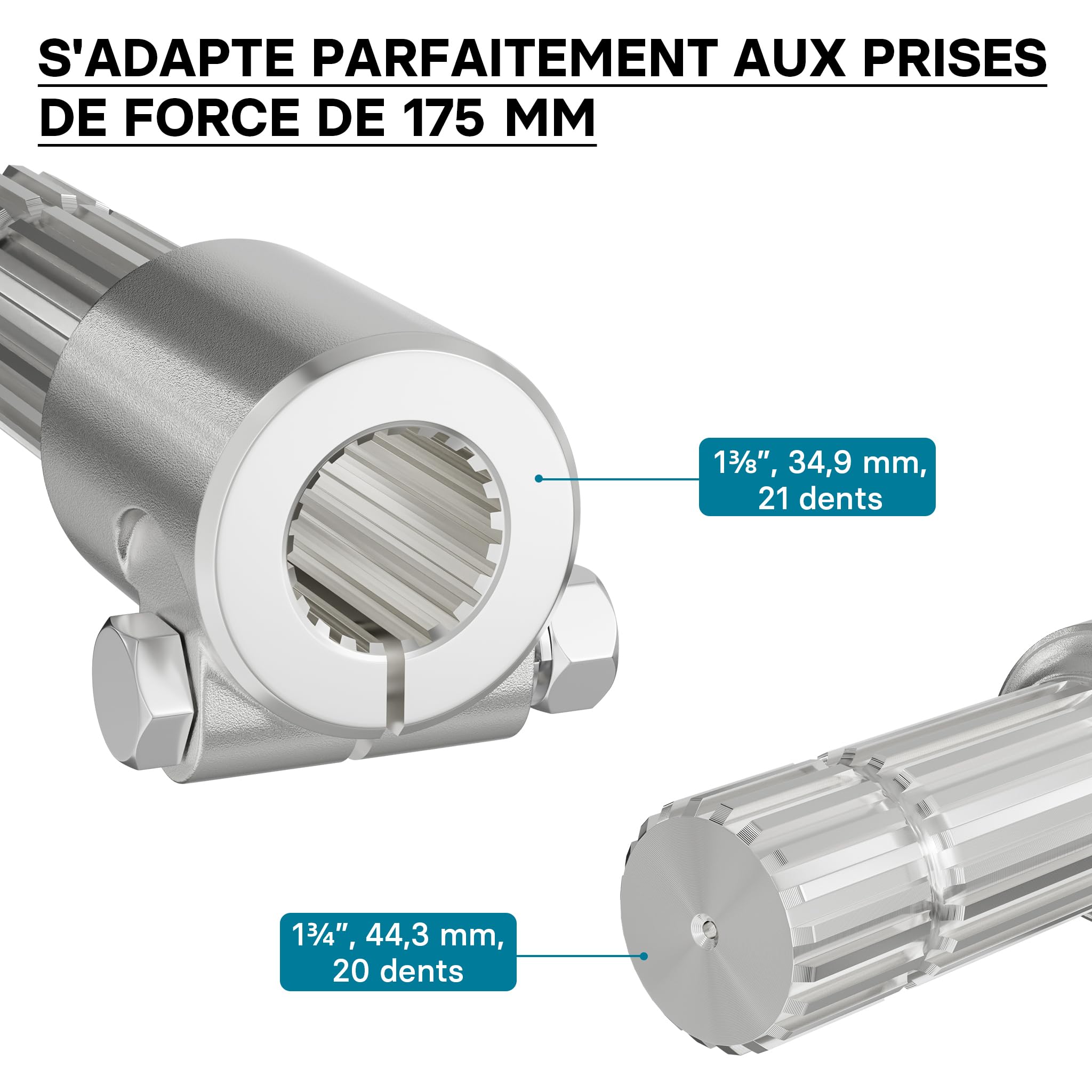 Manchon Prise De Force Cardan 160mm Logement Pour Arbre Cannelé 1 3/8" 21D Sortie 1 3/8" 6D Tracteur
