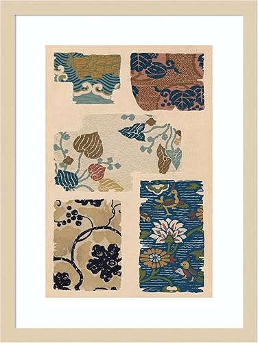 Amanti Art Lienzo enmarcado para pared, 16 x 21 pulgadas, diseño textil japonés VIII de Ema Seizan, póster enmarcado para decoración de pared, sala