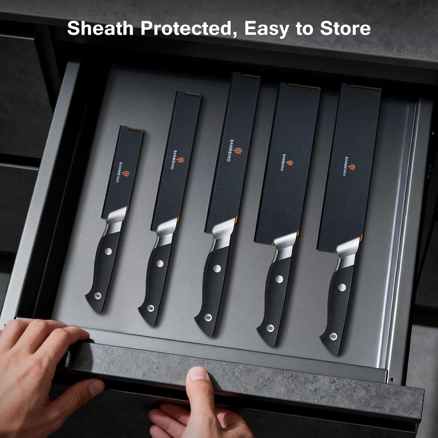 10 PCS Knife Set with Knife Sheath, Japanese Kitchen Knife Set with 5 Layers High Carbon 9Cr18Mov Stainless Steel, Sharp Professional Chef Cooking Knife with Ergonomic Handle, Dishwasher Safe
