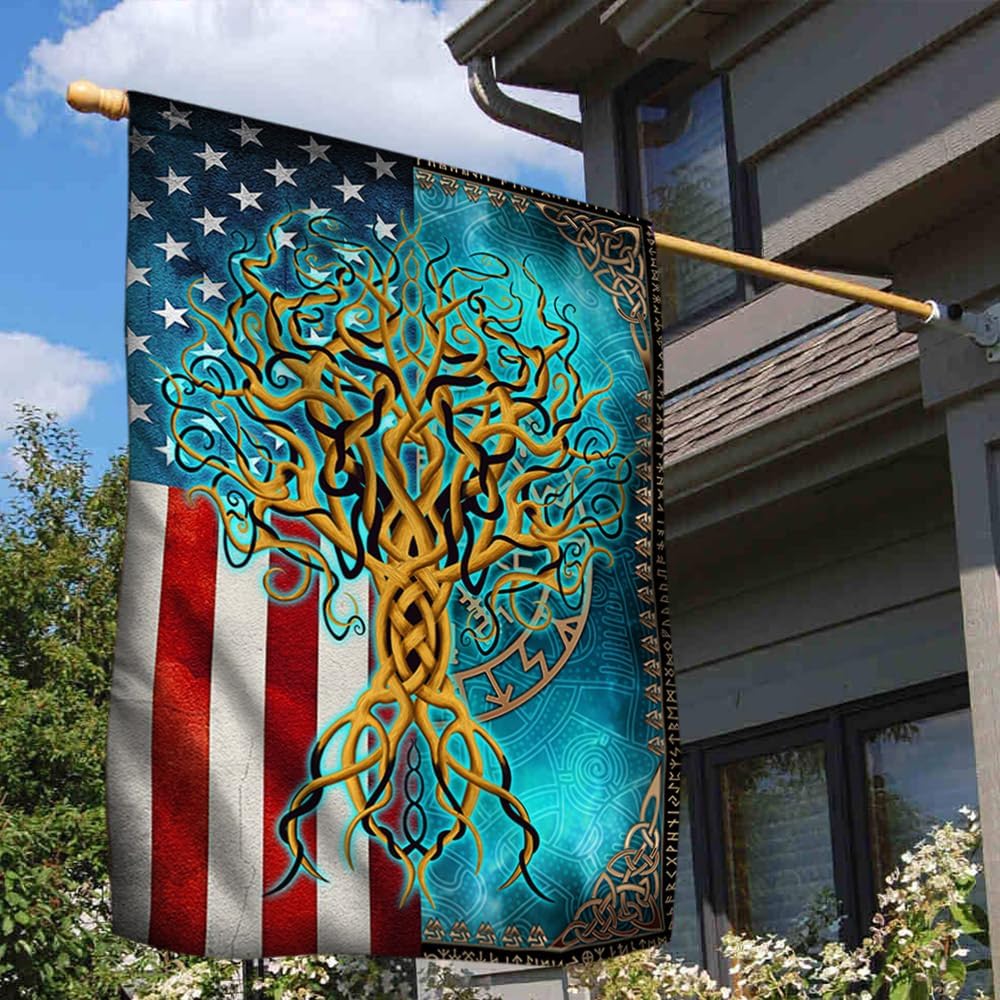 American Flag-Tree Of Life Yggdrasil Viking Flag MLH2173F, House Flag (29.5" x 39.5")-USA Flags Premium Polyester-Decorative Indoor Outdoor Flag