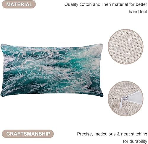 Miniatura 3 de Funda de almohada corporal con temática de playa con diseño de olas oceánicas, de dos caras, de 12 x 20 pulgadas, de lino azteca, respaldo largo,