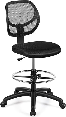 SIMOE Silla de dibujo negra, silla de oficina alta con respaldo, silla de oficina en casa ajustable en altura sobre ruedas, silla ergonómica de
