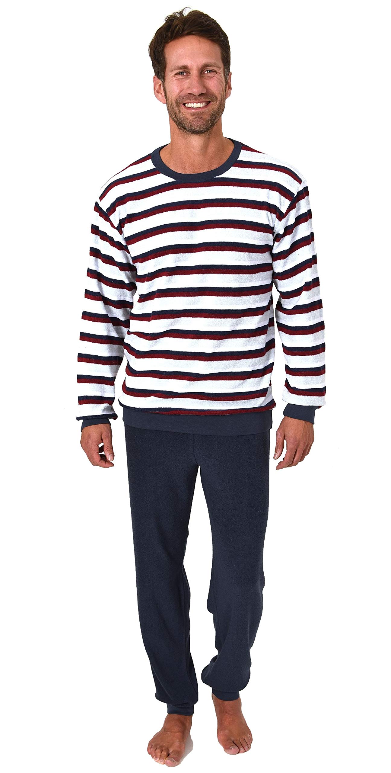 Normann Great Boy Pigiama Bambino In Spugna A Righe Marine - Manica Lunga Con Polsini, 170/176 Cm, Lavabile A 60°