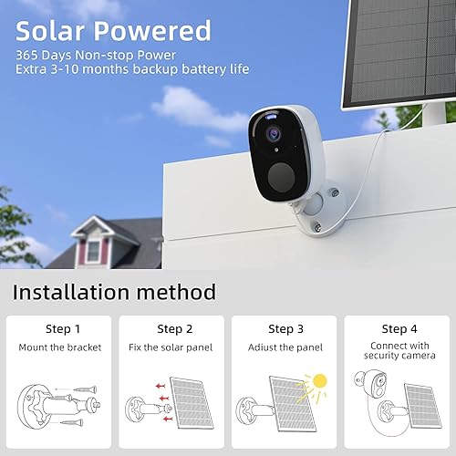 Miniatura 7 de Rraycom Paquete de 3 cámaras de seguridad inalámbricas para exteriores con panel solar cámaras de visión nocturna a color 2K alimentadas por pilas